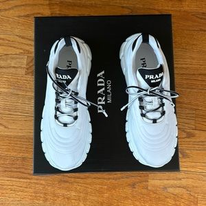 new with tags white Prada nylon sneakers size 37.5. Will sell with box